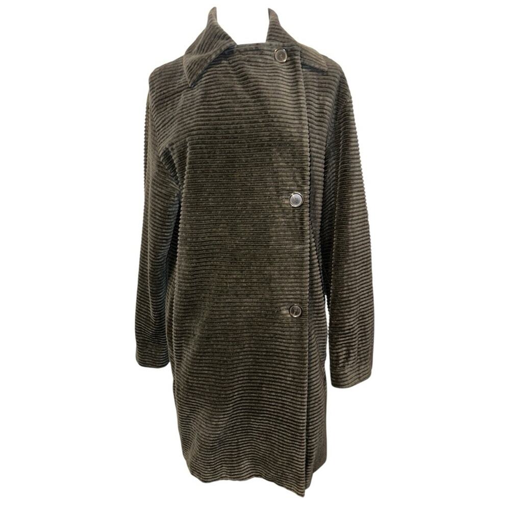 AKRIS PUNTO Wide Wale Charcoal Corduroy Trench Coat Size 8